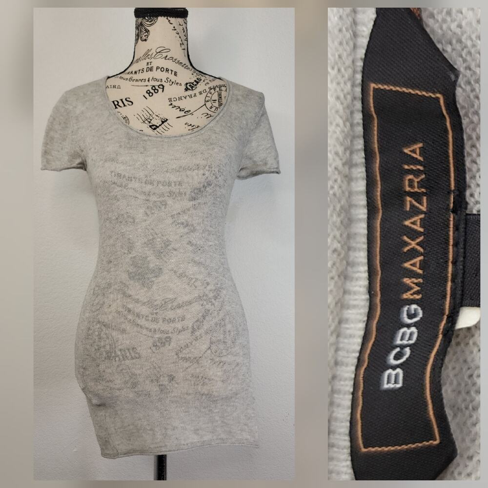 BCBG MaxAzria Cotton Cashmere Knit Tshirt Sz Small Gray Delicate Short Sleeves